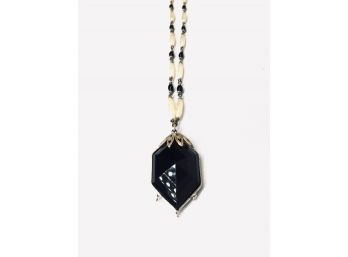 Sophisticated & Elegant Vintage Faceted Black Pendant Made In Czechoslovakia