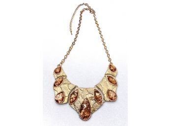 Goldtone W/ Metallic Coppertone Stone Costume Necklace