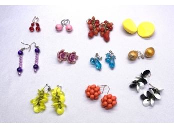 11 Pairs Of Vintage Bright Colorful Earrings