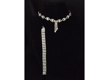 Show-stopping Pair Of Clear Stone Necklace & Bracelet By Kramers