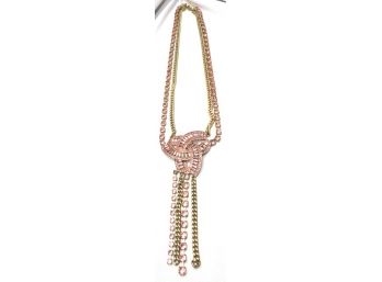 Huge Rose Pink Rhinestone Pendant Necklace