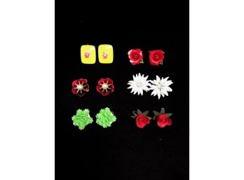 Collection Of 6 Pairs Vintage Floral Motif Earrings