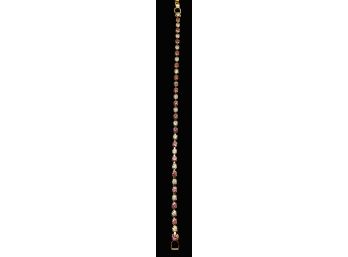 Vintage Goldtone Tennis Bracelet W/ Clear & Rose Colored Stones