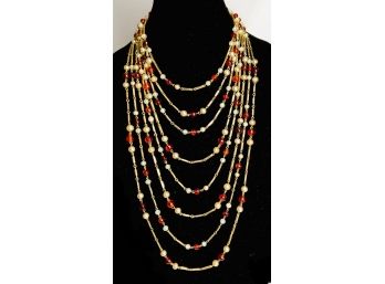 Fabulous Vintage Bergere Gold-tone & Faux Amber Multi-strand Necklace