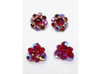 Two Pairs Of Vintage Cluster Button Earrings