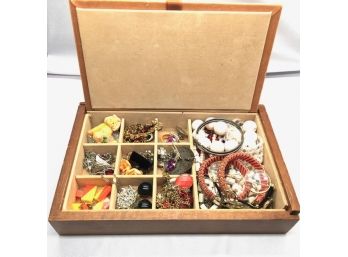 Jewellery Box Filled W/ Costume Jewellery/parts Junk Craft Wearable