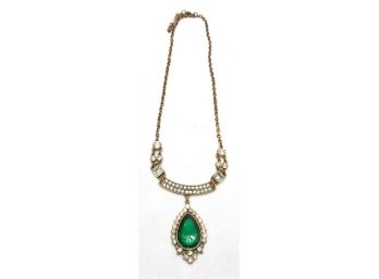 Antique Bronze Plated Emerald Tone Pendant Necklace