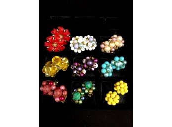 Collection Of 9 Pairs Of Vintage Button Earrings