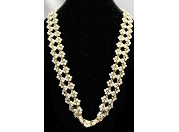 Unique Vintage Gold Tone & White Bead Necklace / Belt