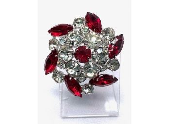 Showstopping Vintage Red & Clear Stone Brooch