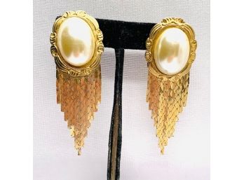 The Extravagance- Goldtone & Faux Pearl Fringe Style Earrings