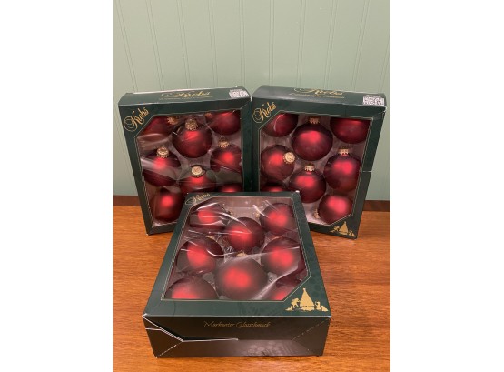 3 Boxes Of Red Glass Holiday Christmas Ornaments Each Box Contains 8 Ornaments