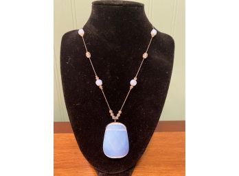 Lovely Costume Jewelry Necklace With Beautiful Translucent Focal Piece That Shimmers