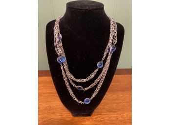 Bezel Set Blue Faceted Stones In Gold Tone Chain Marked Coro On Clasp