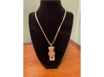 New In The Package JTV Off Park Collection Peach Crystal Gold Tone Teddy Bear Pendant With Triple Strand Chain