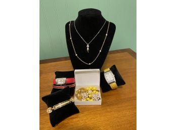 Another Fabulous Lot Of Costume Jewelry With Clip On Earrings, Watch, Necklaces And Bracelets