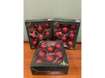 3 Boxes Of Red Glass Holiday Christmas Ornaments Each Box Contains 8 Ornaments