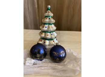 Vintage Glass Christmas Ornaments, Tree And Santa
