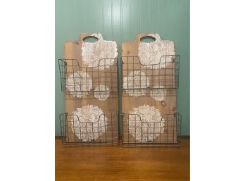 Set Of Wooden And Wire Basket Wall Organizers
