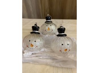 Three Glass Snowmen Ornaments
