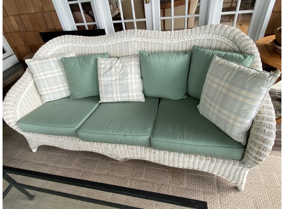 Vintage 3 Cushion Wicker Sofa With Braided Trim