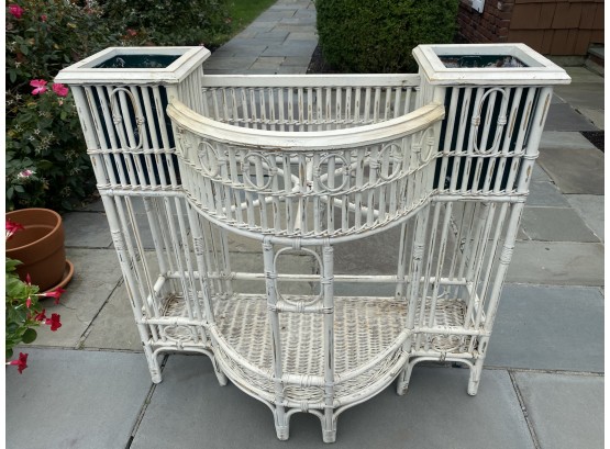 Antique Wicker And Bamboo Planter Stand