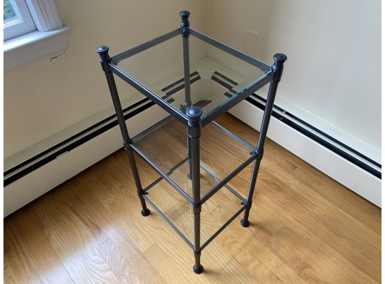 3 Tier Black Metal And Beveled Glass Stand