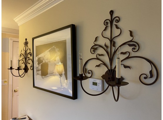 Pair Metal Lighted Sconces