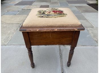 Antique Sewing Stand With Needlepoint Top