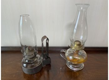 2 Oil Lamps With Glass Chimneys