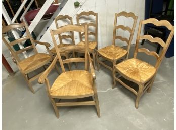 Set Of 6 Rush Seat Dining Chairs