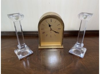 Crystal Candlesticks And Howard Miller Quartz Clock