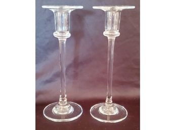 Pair Of Simon Pearce Hand Blown Glass Taper Candlestick Holders