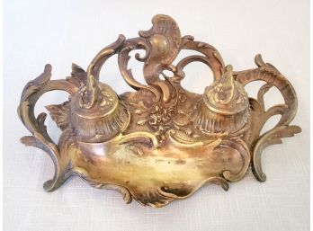 Very Nice Antique Art Nouveau Brass Bronze Ornate Inkwell