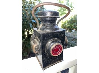 Antique PH Train Lantern With Red Glass