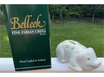 Adorable Belleek Piggy Bank W/Box