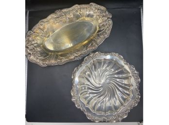 Lot Of 2 Small Silver Plated Trays