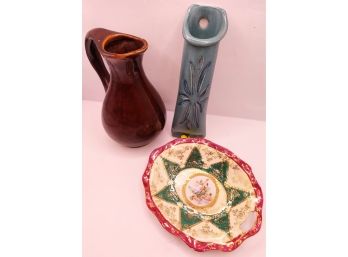 Interesting Lot Of 3 Intricate Ceramic Pieces