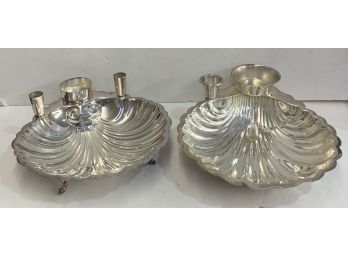 Lot Of 2 Silver Platted Seashell Hors Doeuvre Servers