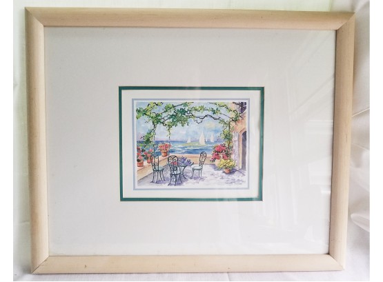 Villa In The South Of France Double Matted In Wooden Frame Behind Glass Unsigned