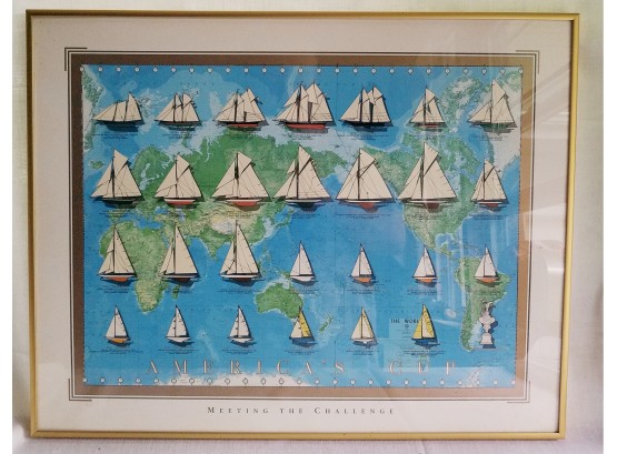 America's Cup Meeting The Challenge Doubled Matted Framed Print Behind Glass Gold-Toned Frame.