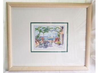 Villa In The South Of France Double Matted In Wooden Frame Behind Glass Unsigned