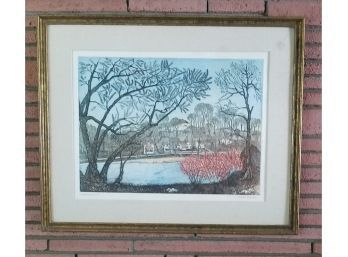 Mill Pond A. P.  Signed  Aida Whedon Gilded Frame Matted No Glass