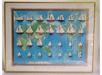 America's Cup Meeting The Challenge Doubled Matted Framed Print Behind Glass Gold-Toned Frame.