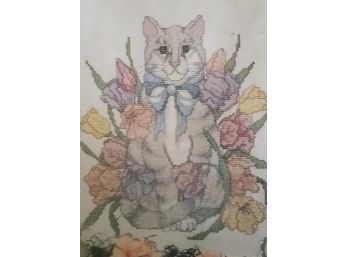 Golden Bee Stamped Cross Stiched - Cat And Tulips -  New In MFG Sealed Package