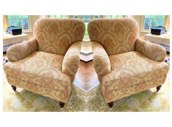 Pair Of Custom Armchairs  With Turned Legs