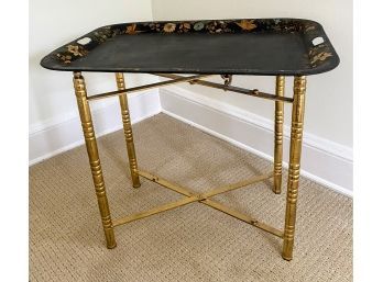 Vintage Tray Table On Brass Stand