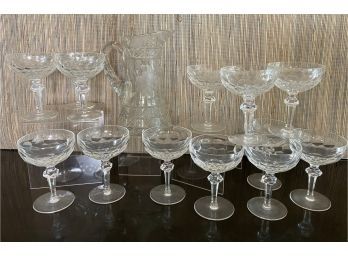 13 Vintage Waterford Glasses With Cut Glass Pitcher