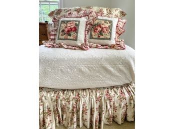 Pair Of Coordinating Custom Bedskirts, Pillows And Matlasse Coverlet