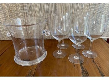 Simon Pearce Ice Bucket With 5 Spiegelau Wine Glasses
